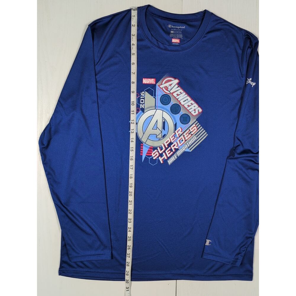 Champion RunDisney Marvel Avengers Mens L Blue Long Sleeve Shirt 2016 Double Dry - Picture 8 of 11